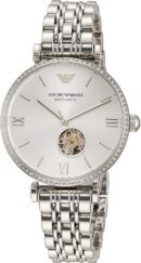 Emporio Armani Gianni T-Bar Automatic Silver Dial Silver Steel Strap Watch For Women - AR60022